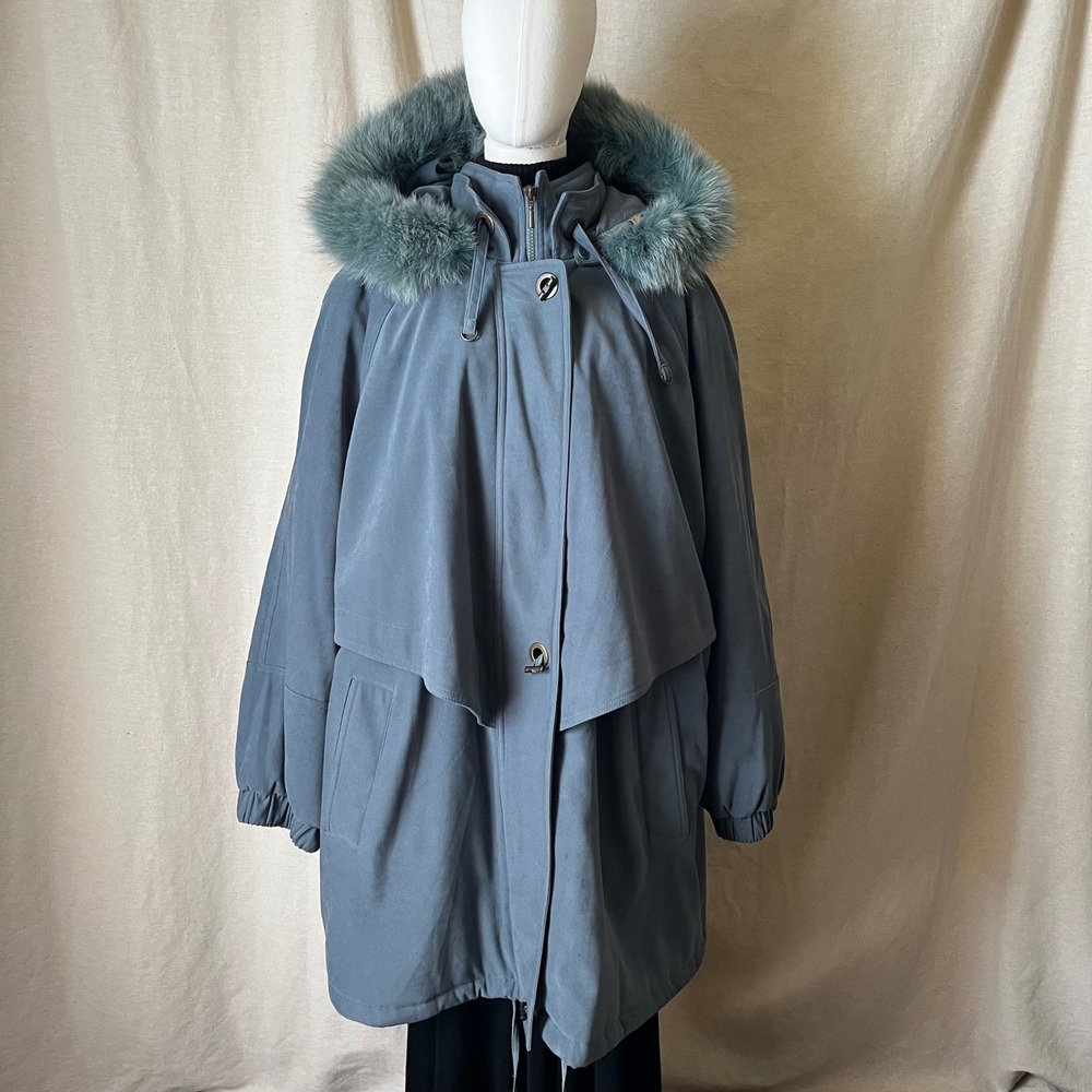 Fleet Street 3X Blue Gray Parka Coat Genuine Fox Fur Hood Plus Size